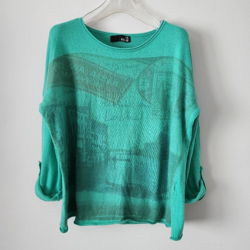 LOVE MOSCHINO | Wool sweater printed green sz XL